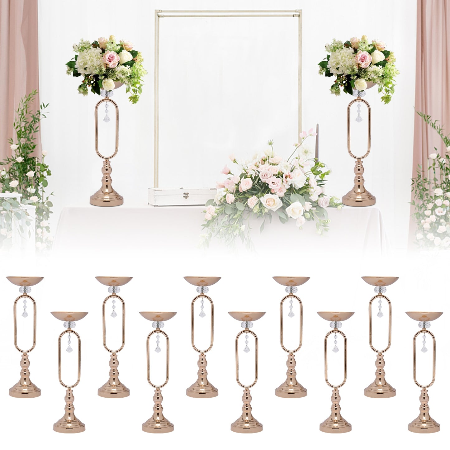 19.5in Tall Metal Flower Display Vases Stand Set Gold Flower Vase Wedding Candl image 3