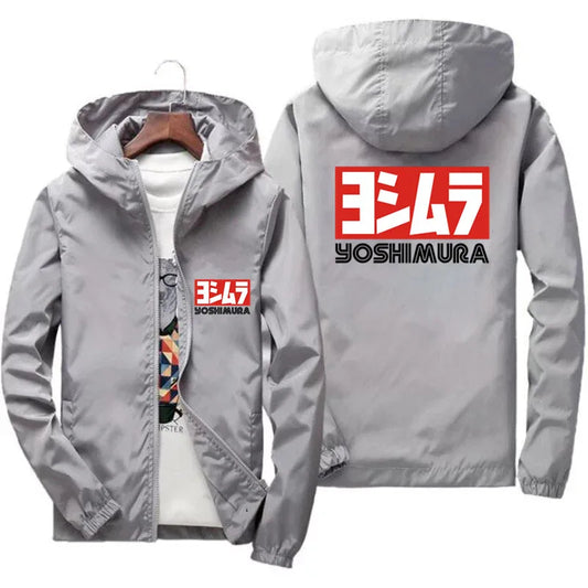 Yoshimura-Japanese pilot jacket with zipper for men, thin jacket with hood, ove image 0