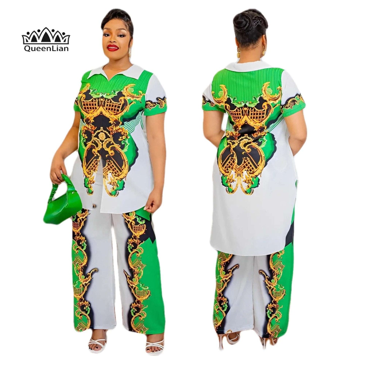 New Fashion Casual Suit African longTop Women's Print Pullover Chiffon Shirt Pe image 5