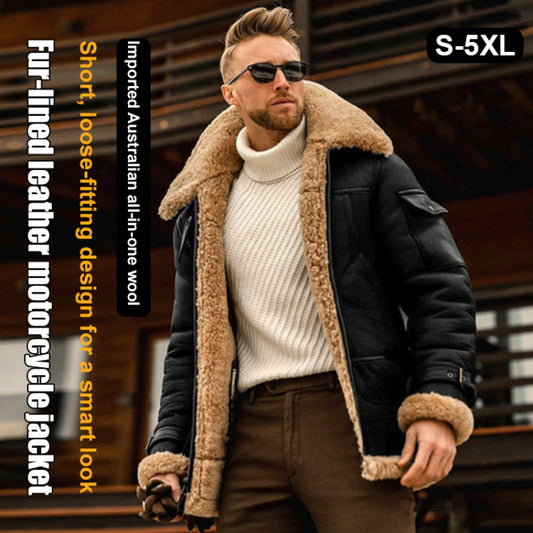 Men's fur allinone jacket midlength coat thickened imitation leather autumn and image 0