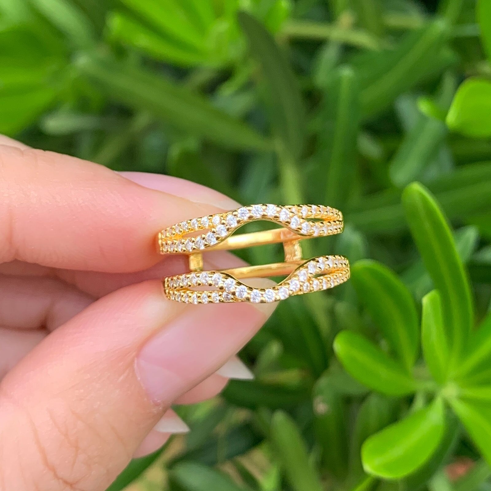 Newshe Multi-tone Gold Color Hollow Wedding Rings For Women Solid 925 image 2