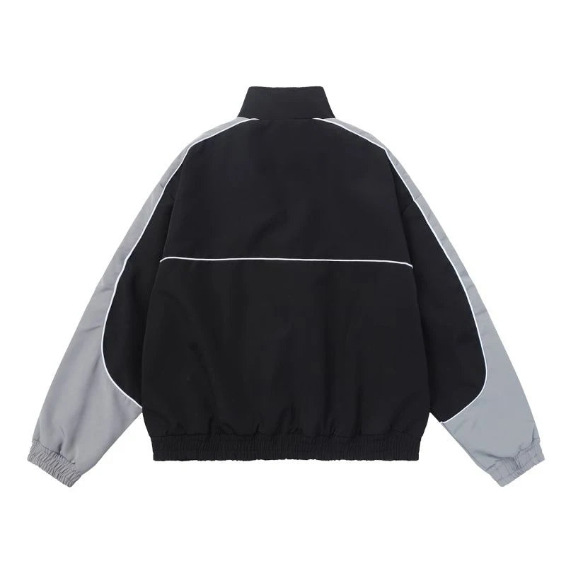Retro Bomber Jacket Men Women Five-pointed Star Patchwork High Street Varsity C image 5