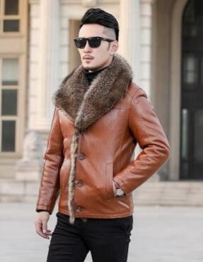 Winter raccoon Fur Leather Jacket Men Size 6XL Suede Leather Jackets Real Fur T image 4
