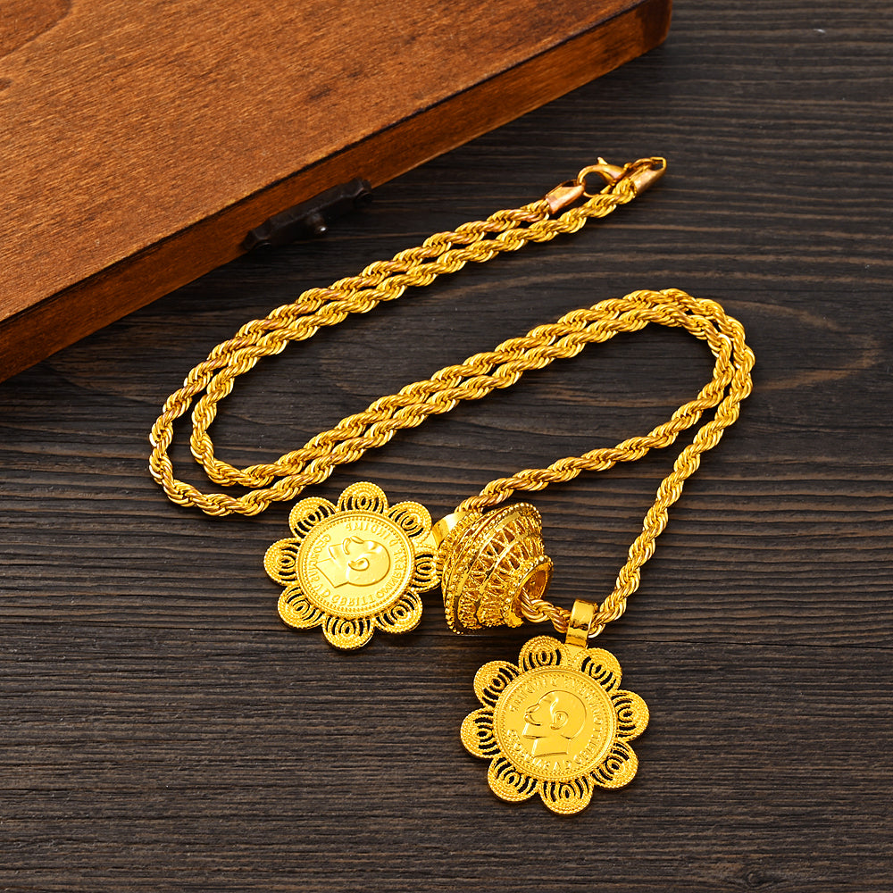Ethiopian Luxury Jewelry Sets Gold plated Earrings Ring Pendant for Women Eritr image 5