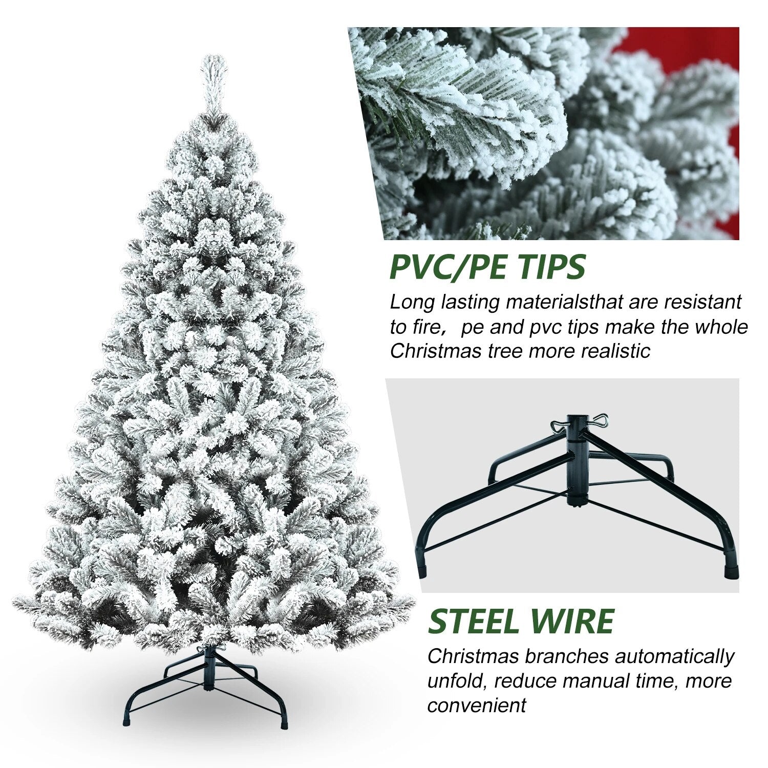 4/5/6/7/7.5/8/9FT Snow Flocked Christmas Tree with Metal Stand Holiday Easy Ass image 2