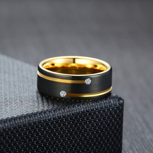 Newshe Mens Tungsten Carbide Ring Black and Golden Color 8mm Wedding image 0