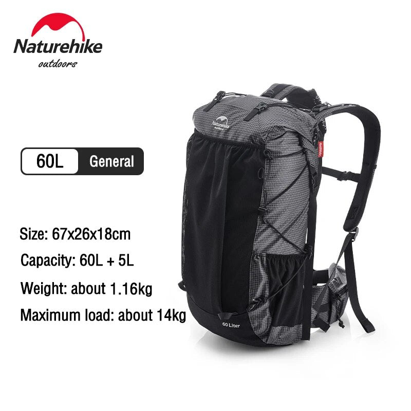 Naturehike Hiking Backpack Outdoor Sports Bag 60+5L Large Capacity Ergonomic De image 2