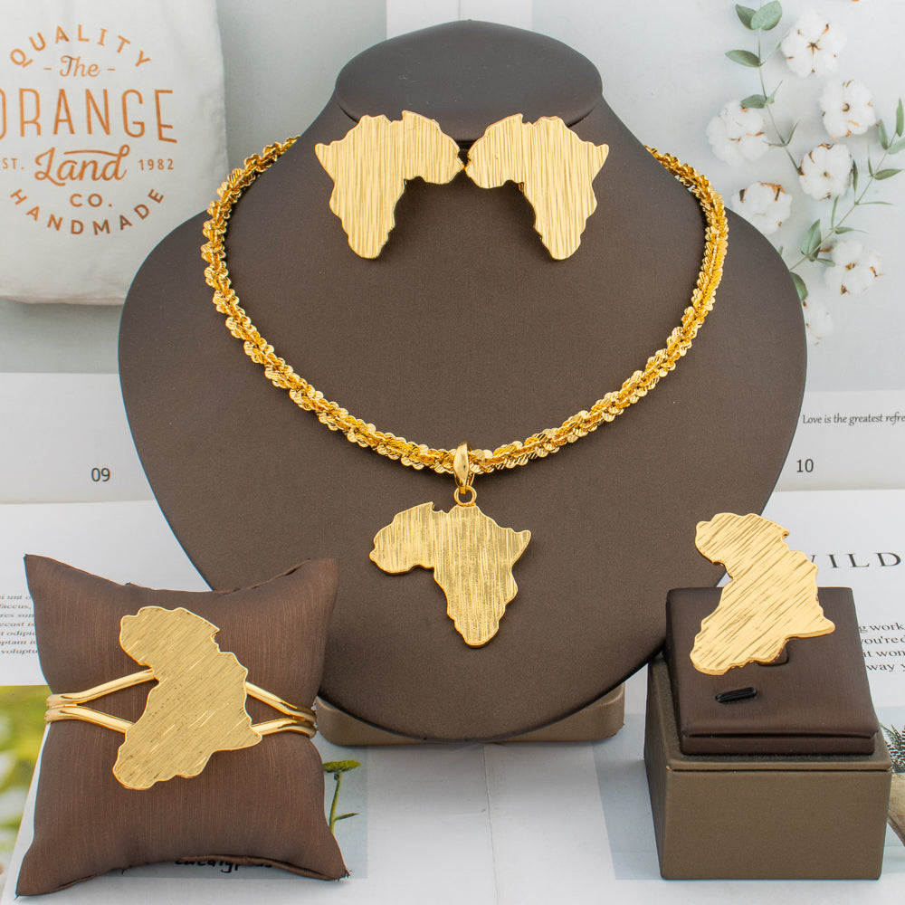 Dubai Gold Color Jewelry Sets 18K African Map Design Chain Wedding Women Ladies image 0