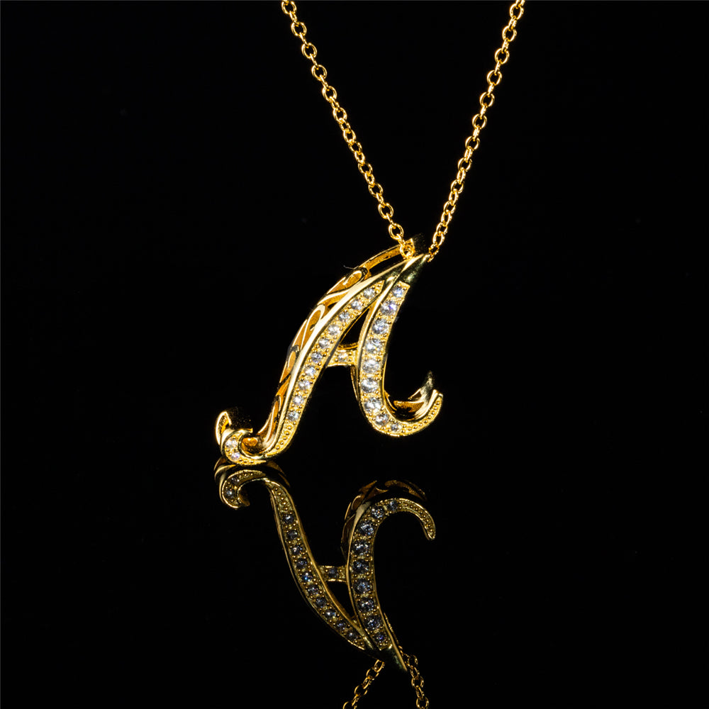 ANDYWEN 925 Sterling Silver Gold Long Chain Alphabet 26 Leter A W Pendant K H I image 17