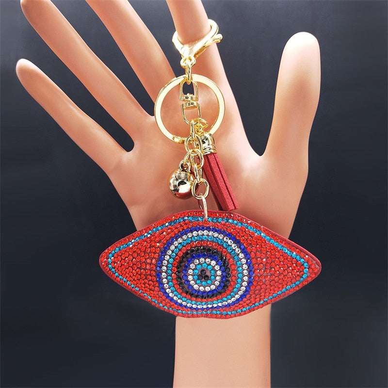 Turkey Eyes Crystal Keychains Ring for Women Keychain Blue Gold Color Key Chain image 8