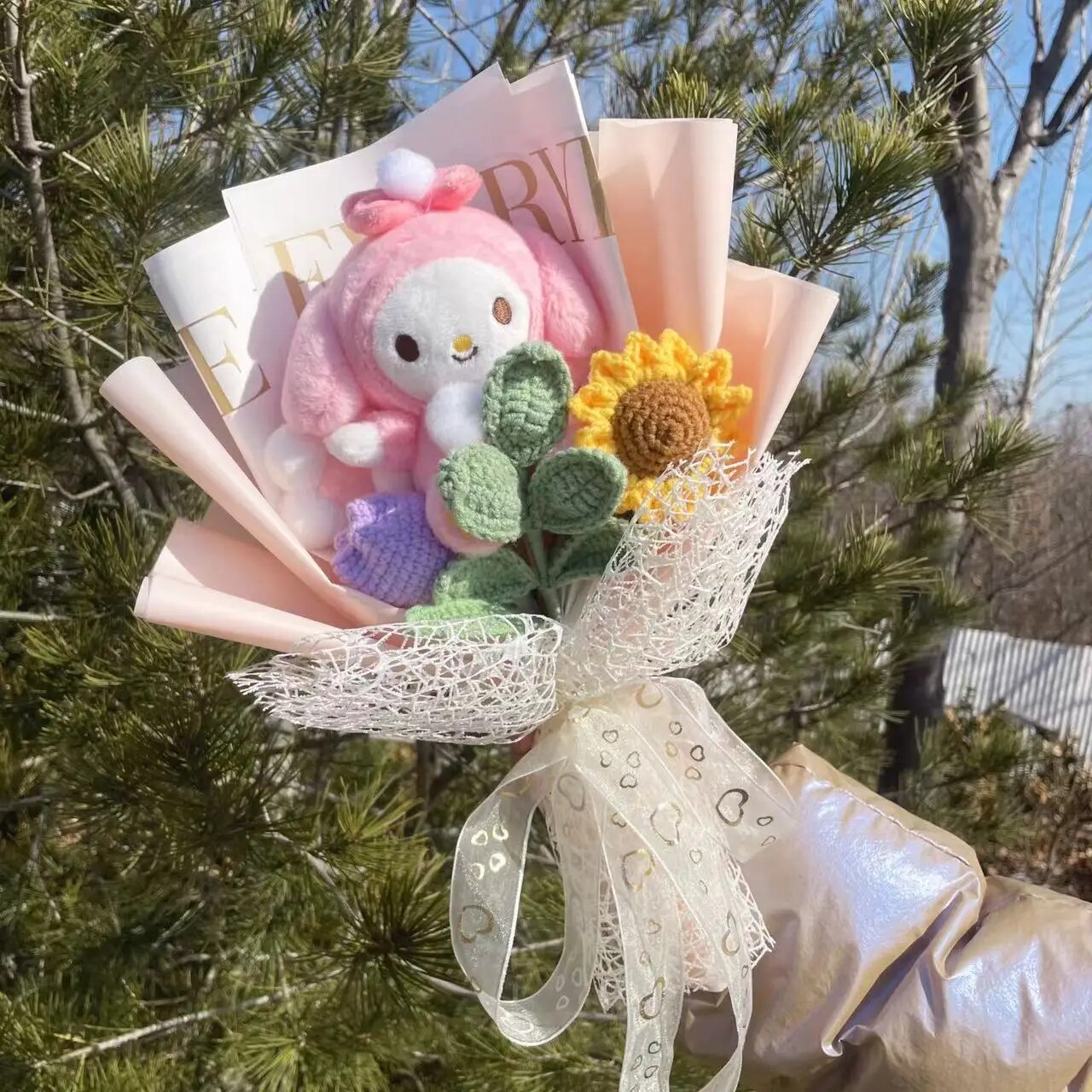 Kawaii Hello Kitty Cat Plush Dolls  Rose Soap Flowers Bouquet Christmas Valenti image 32