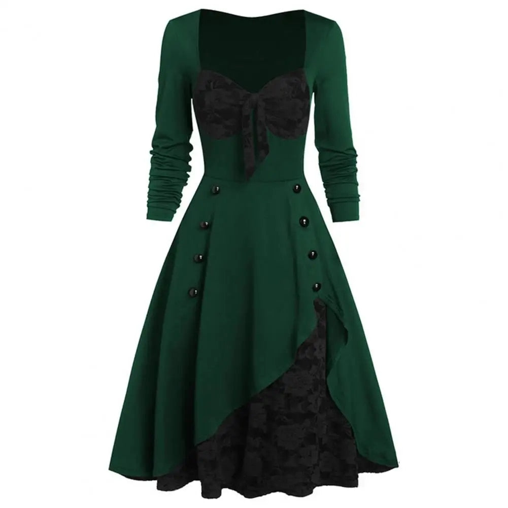 Women Lace Dresses Stitching Plus Size Long Sleeve Classical Retro Style Winter image 5