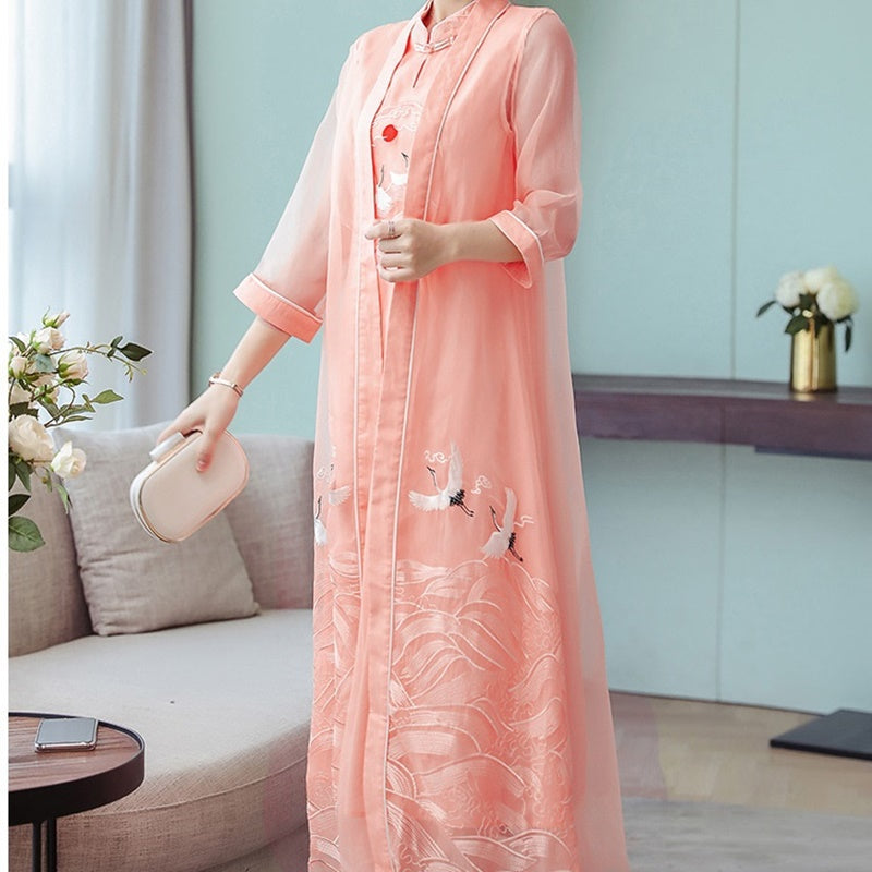 2021 New Chinese Dress Qipao Vietnam Traditional Dress Embroidery Oriental Ao D image 2