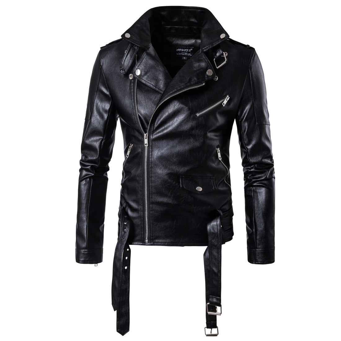 Men Faux Leather Coat Zipper Overcoat Motor Jacket Mens Bomber Jackets Fashion  image 3