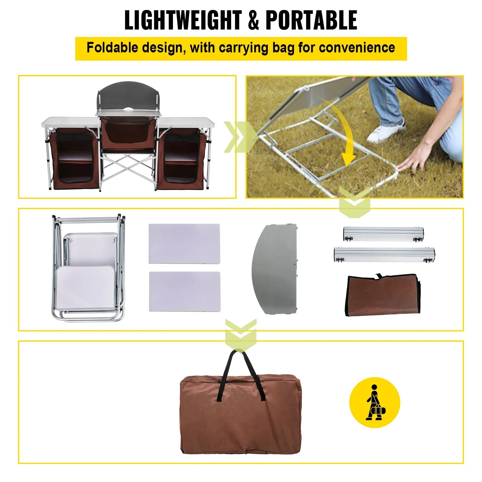 VEVOR Camping Outdoor Kitchen Table Cabinet Foldable Folding Cooking Storage Ra image 8