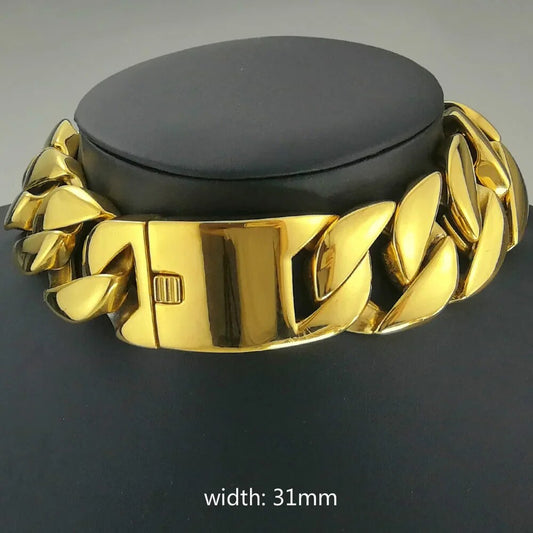 Gold Color 316L Stainless Steel All Polished 31mm Width Chain 40-55cm Necklace image 0