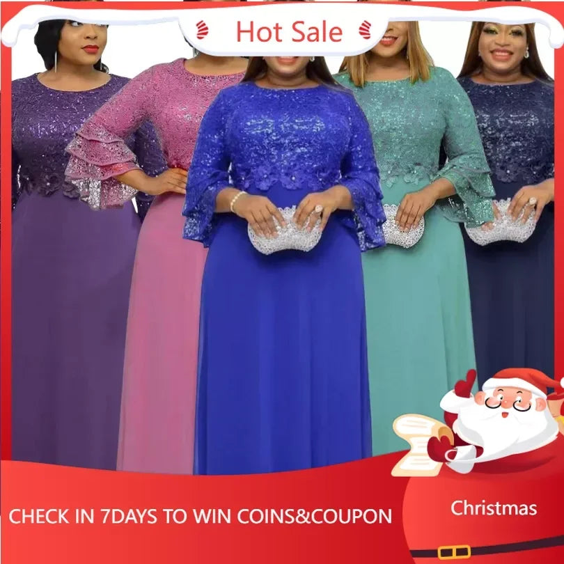 Plus Size African Party Dresses for Women 2024 New Fashion Dashiki Ankara Lace image 0