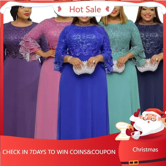 Plus Size African Party Dresses for Women 2024 New Fashion Dashiki Ankara Lace image 0