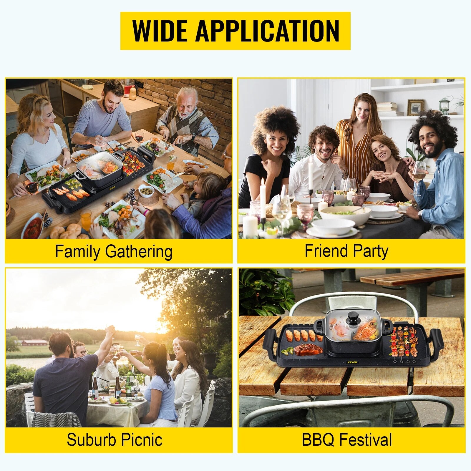VEVOR 2in1 Electric BBQ Pan Grill Hot Pot 2400W Multifunction Home Portable Smo image 1