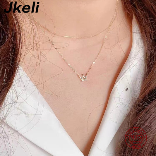 New S925 Sterling Silver Plated 14K Gold Necklace Exquisite and Small with Zirc image 0