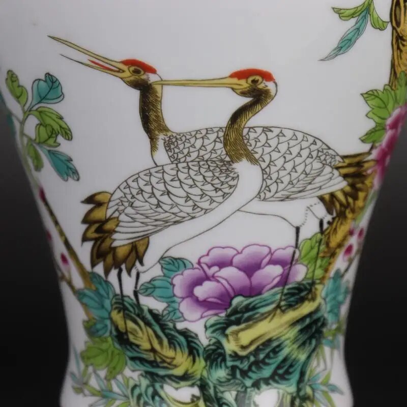 White Chinese Lidded Vase Crane Longevity Peach Chinese Vase With Peaches Gold  image 3
