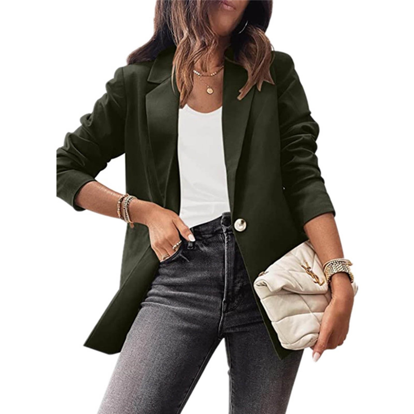 Women Autumn And  Winter Casual Suit Jackets Solid Color Long Sleeve Turn Down  image 3