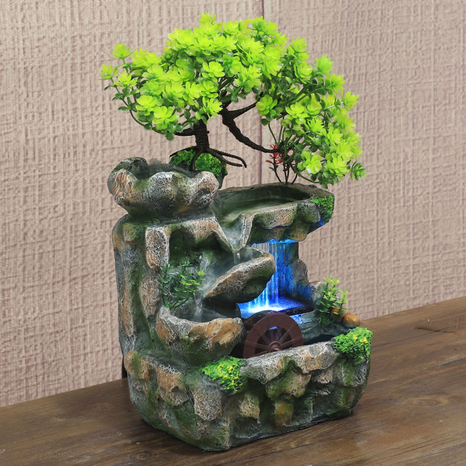 Decorative Table Waterfall Fountain with Pump Rockery Meditation Statue Illumin image 4