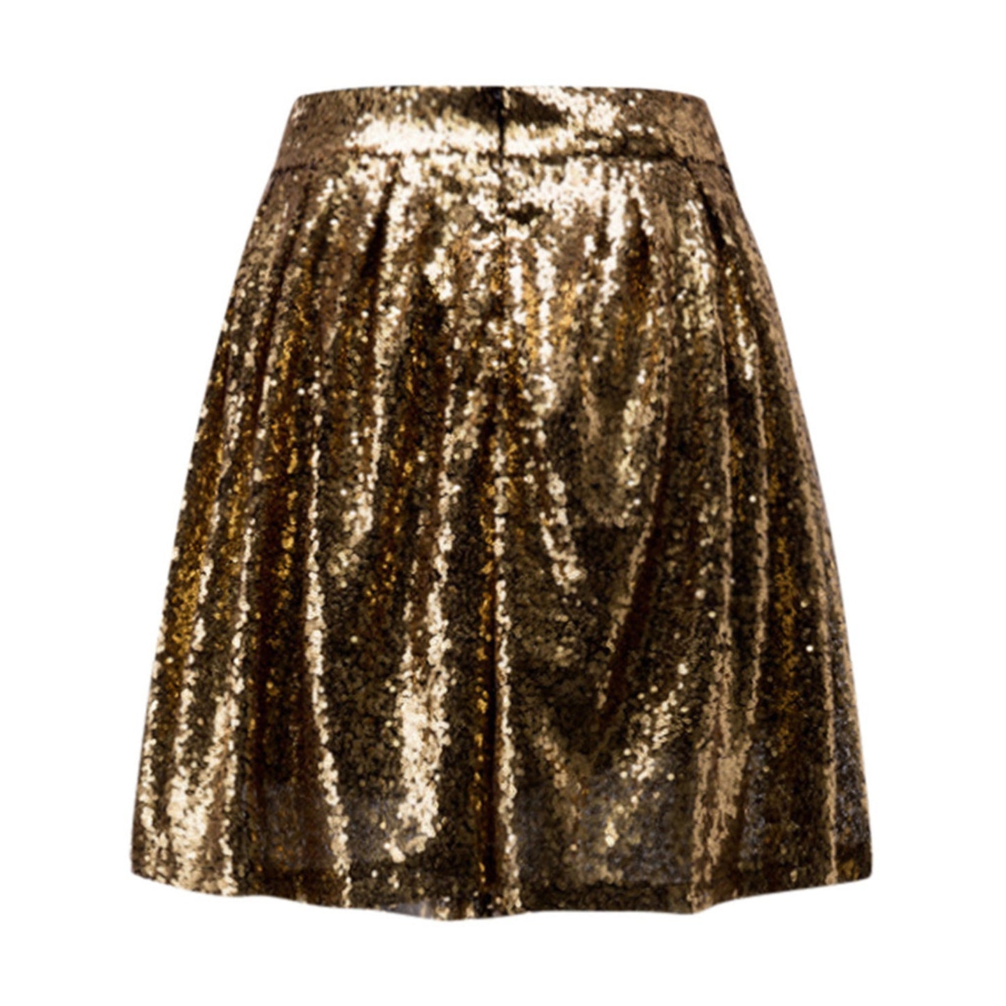 Women's Fashion High Waist Pleated Gold A-Line Short Skirt Loose Sequin Skirt P image 6