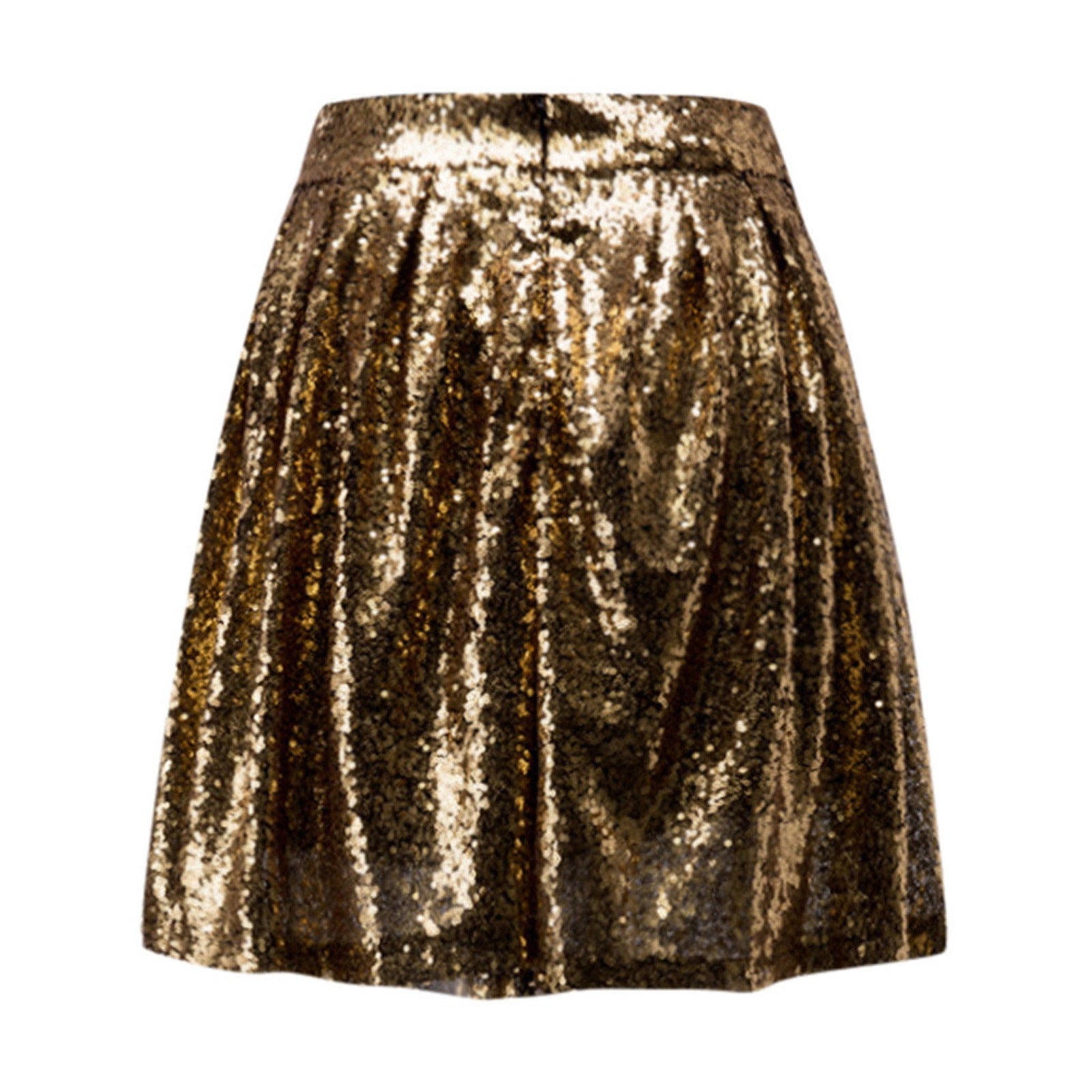 Women's Fashion High Waist Pleated Gold A-Line Short Skirt Loose Sequin Skirt P image 6