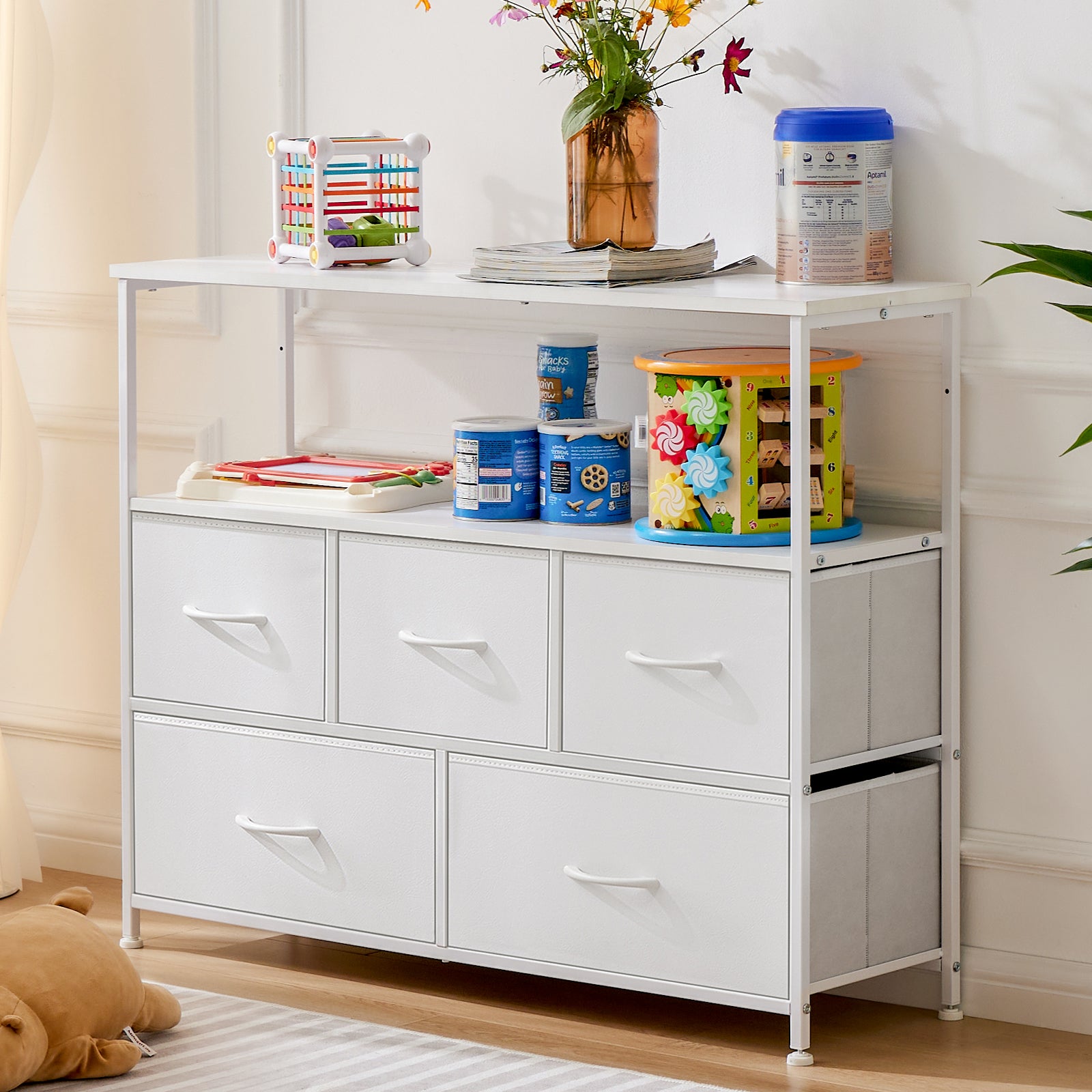 JHK TV Stand Dresser For Bedroom With 5 Fabric Drawers Storage Closet Chest Clo image 1