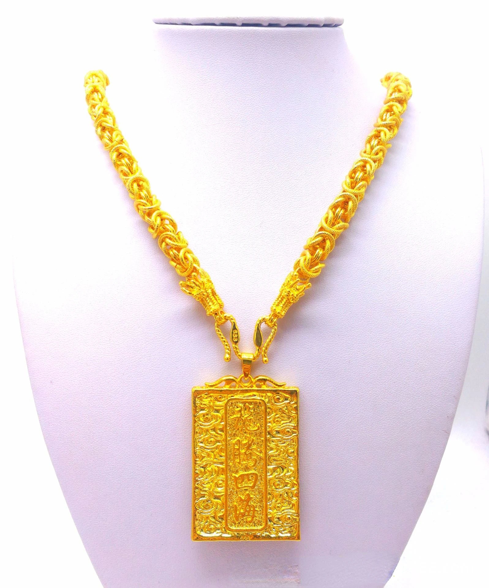 14k Gold Color Square Pendant Necklaces Shiny Choker Snake Chain Exquisite Neck image 5