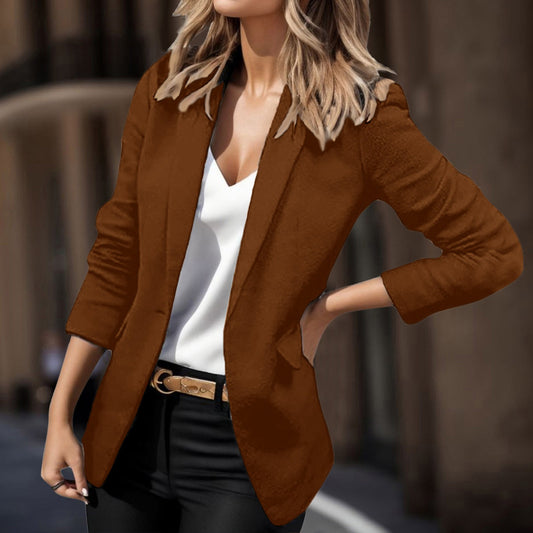 Classic Solid Color Suit Jacket for Women Formal Notch Lapel Button Down Blazer image 0