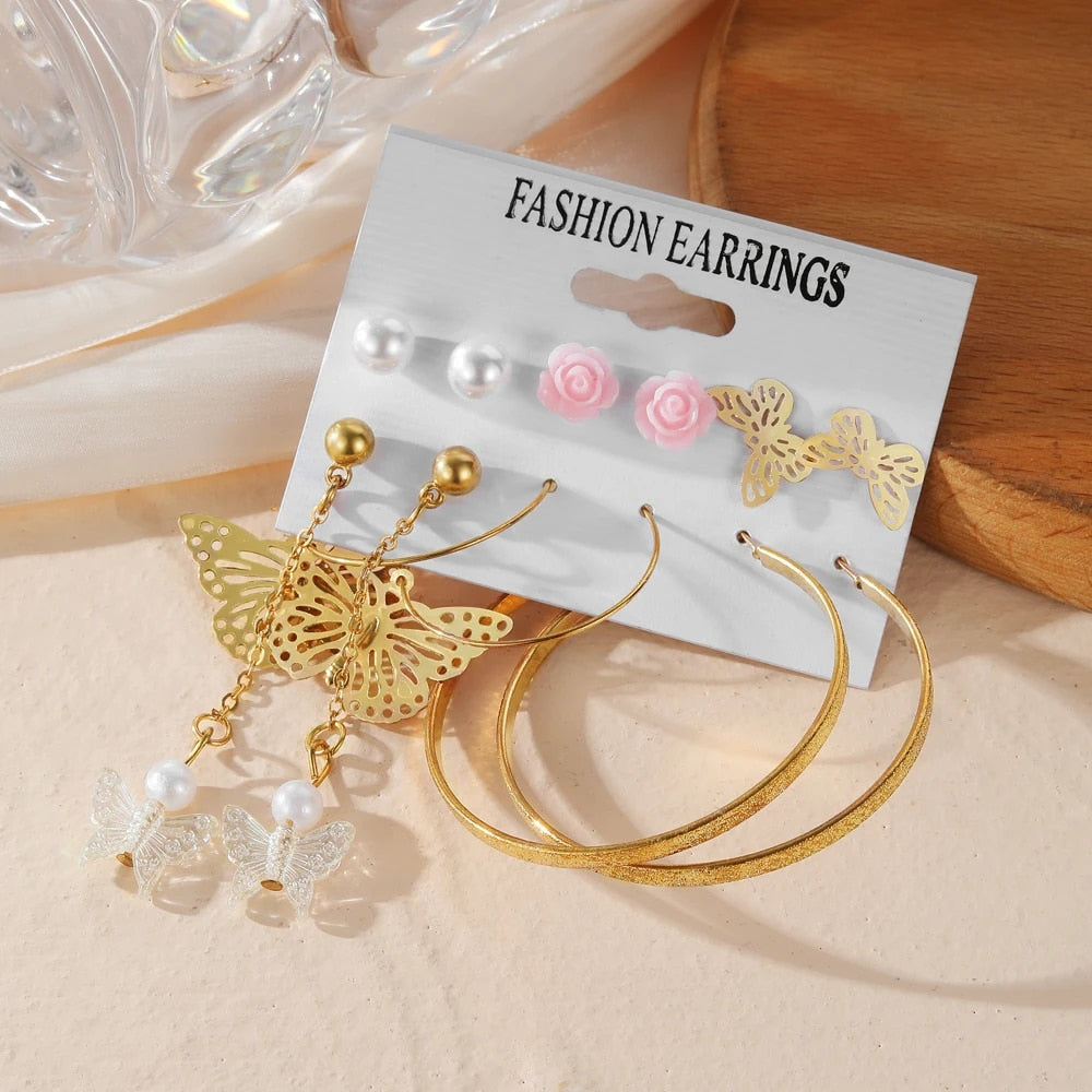 IPARAM Fashion Exaggerated Gold Color Metal Pearl Earrings for Women Geometric  image 22