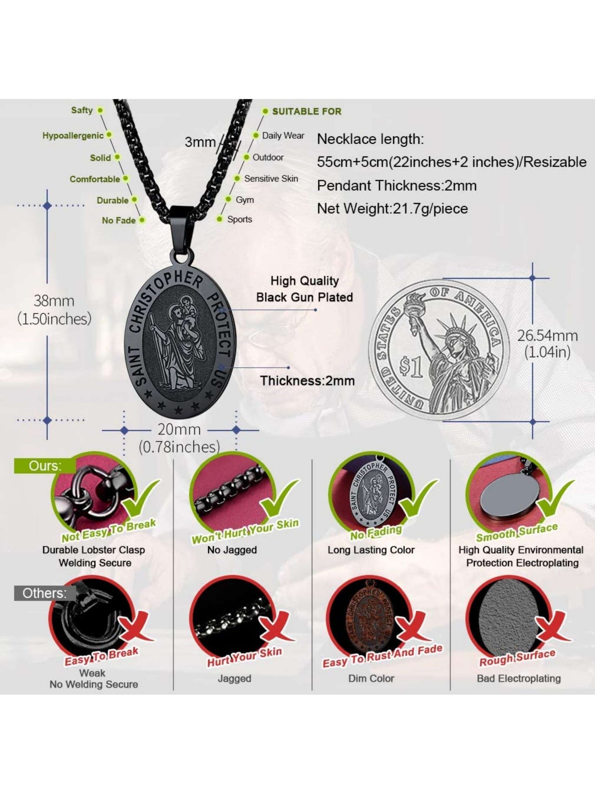 FaithHeart Saint Christopher Necklace for Men Women Stainless Steel/Gold/Black  image 10
