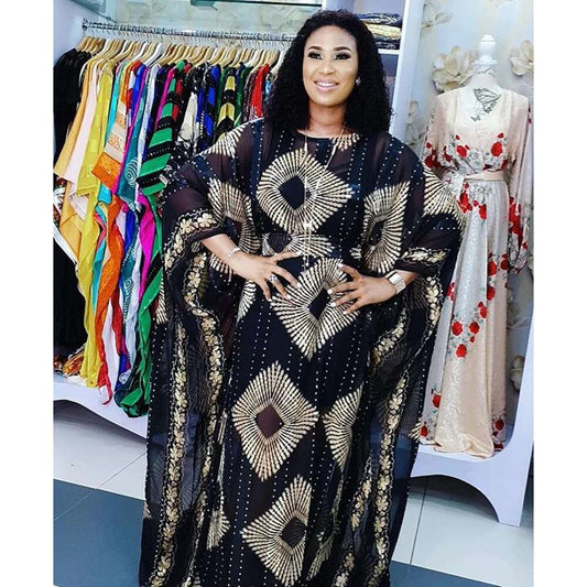 New Evening Party African Dresses For Women Muslim Fashion Geometry Print Strip image 0
