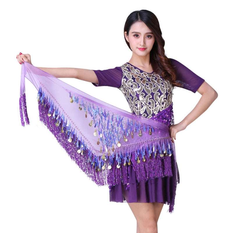 Waist Chains Sequined For Belly Dance Hip Scarf Tassel Triangular Waist Scarf C image 0