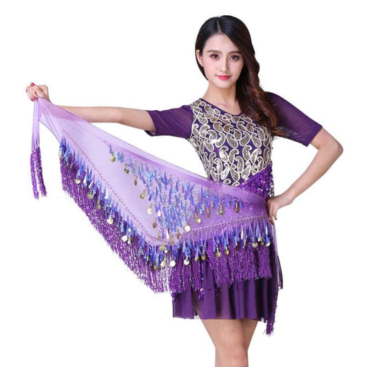Waist Chains Sequined For Belly Dance Hip Scarf Tassel Triangular Waist Scarf C image 0