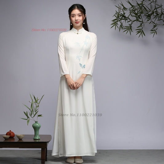 2024 vietnam dress aodai improved cheongsam vietnam traditional dress national  image 0