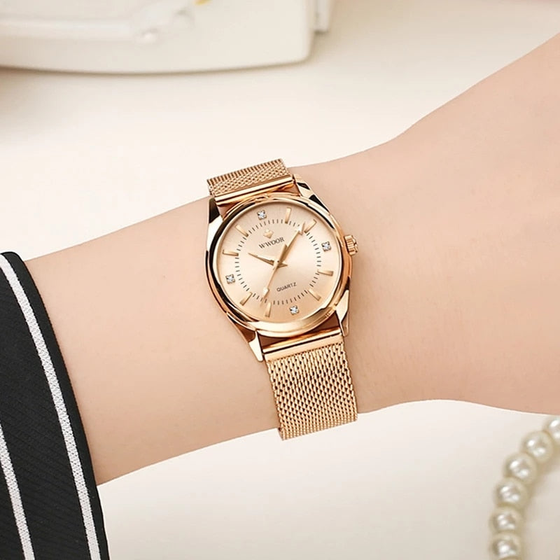 2022 WWOOR Fashion Brand Ladies Watches Luxury Diamond Rose Gold Women Bracelet image 1