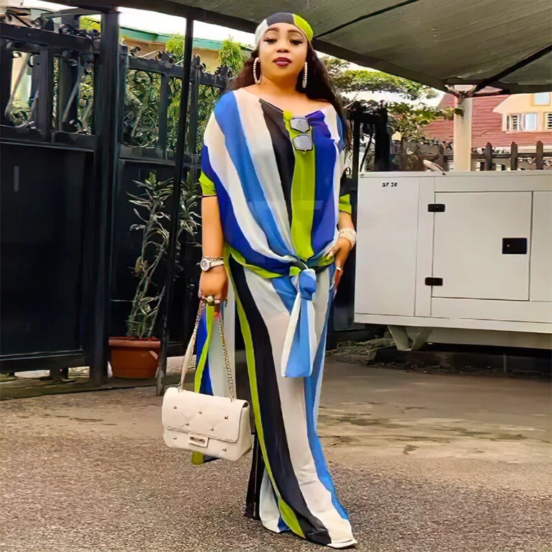 Plus Size Spring Autumn 2 Piece African Chiffon Clothes For Women Summer Party image 6