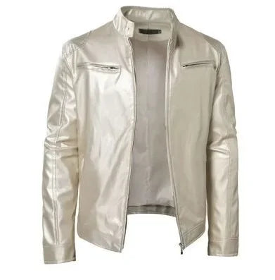 Men's Leather Jacket with Punk Rock  Punk Style Stand Collar Motorcycle Leather image 4