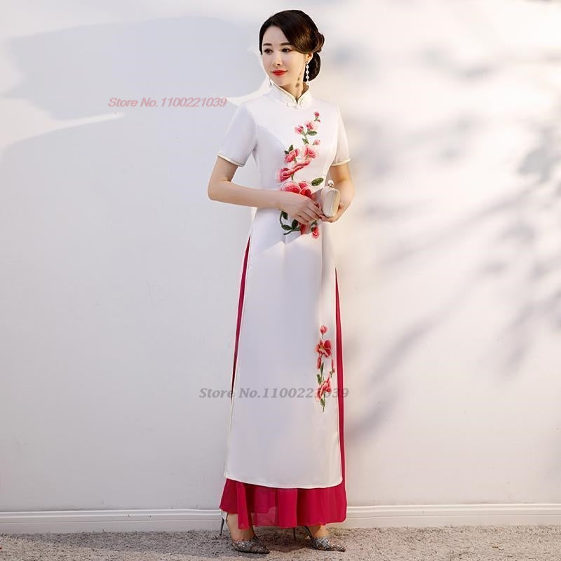 2024 vietnam aodai dress traditional chinese vintage qipao dress national flowe image 2