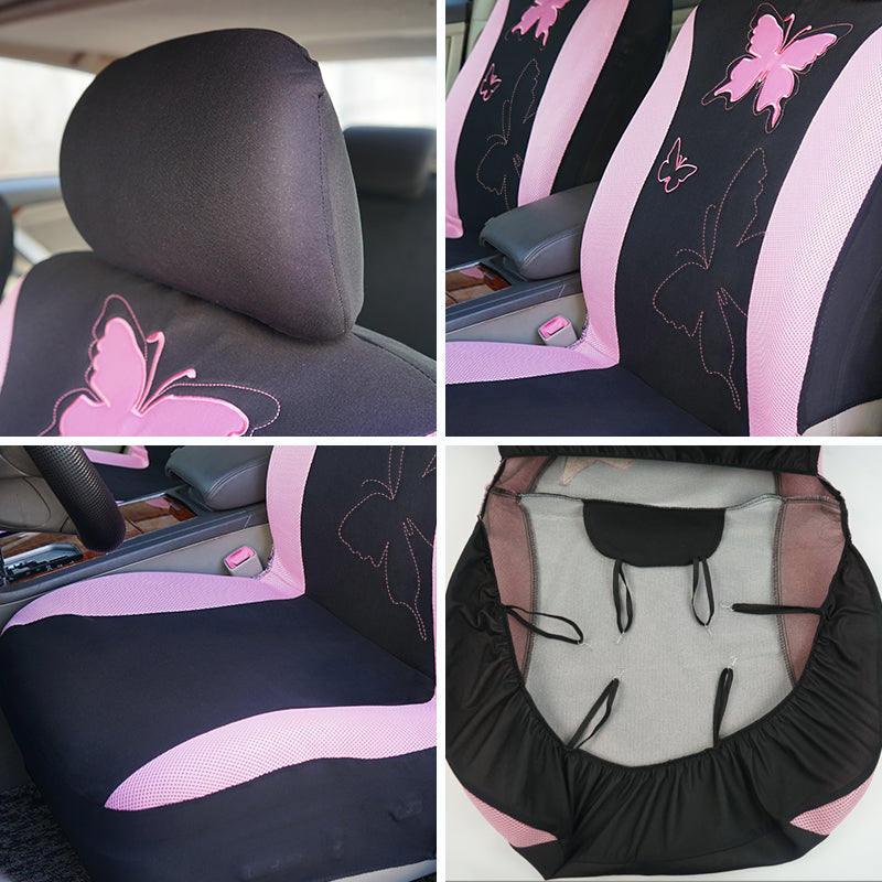Embroidery Car Seat Covers Polyester Fabric with Airmesh Cloth Universal Size F image 5