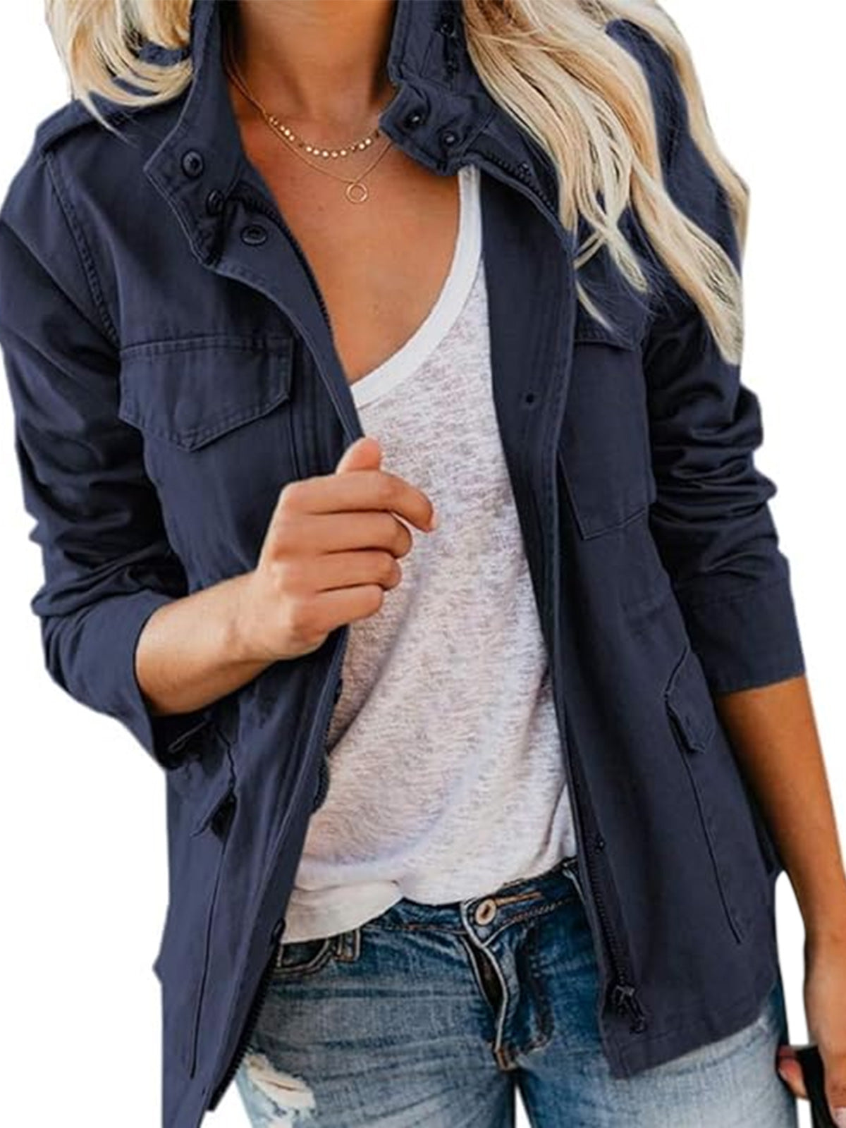 Women’s Lightweight Military Anorak Jackets Zip Up Snap Buttons Parka Safari Ut image 4