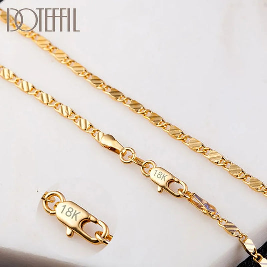 DOTEFFIL 925 Sterling Silver 16/18/20/22/24/26/28/30 Inch 2mm Gold Charm Chain image 0