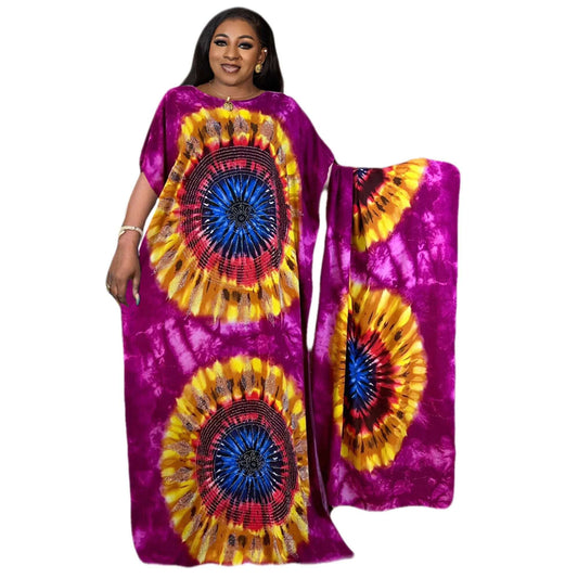New Dubai Muslim  Short Sleeve Dresses and Headscarf  Abaya Turkey Summer Loose image 0