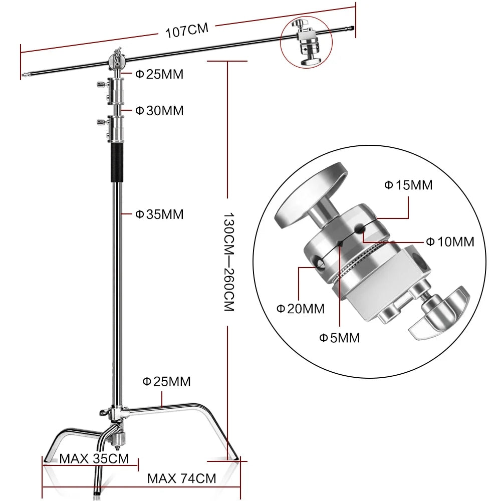 2.6M/8.5FT Stainless Steel Century Foldable Light Stand Tripod Magic Leg Photog image 4