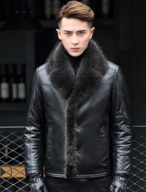 Winter raccoon Fur Leather Jacket Men Size 6XL Suede Leather Jackets Real Fur T image 3