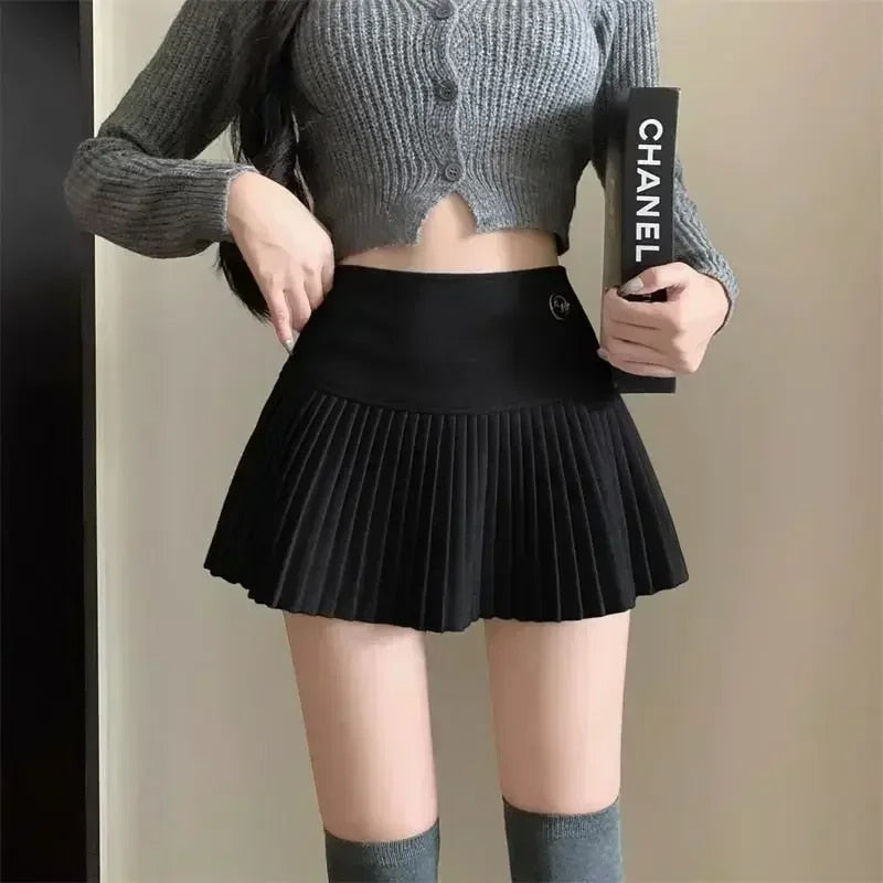 HOUZHOU Woolen Pleated Skirt Women Korean Cute Cute High Waist A-line Patchwork image 3