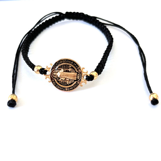 1 Pcs Size Adjustable Colorful Gold Plated Saint Benedict Handmade Weave Rope R image 3